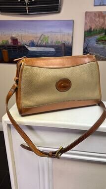 Vintage Dooney & Bourke All Weather Leather Shoulder Bag Taupe Brown Crossbody